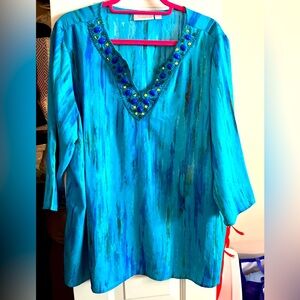 Belle by Kim Gravel Vibrant Blue Tunic with Embellished V-Neck